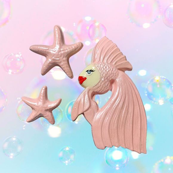 Lady Fish + Starfish Chalkware SET - Picture 1 of 1